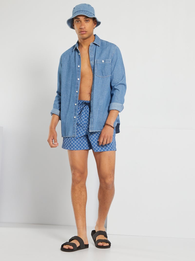 Short de bain fantaisie en microfibre Bleu marine - Kiabi