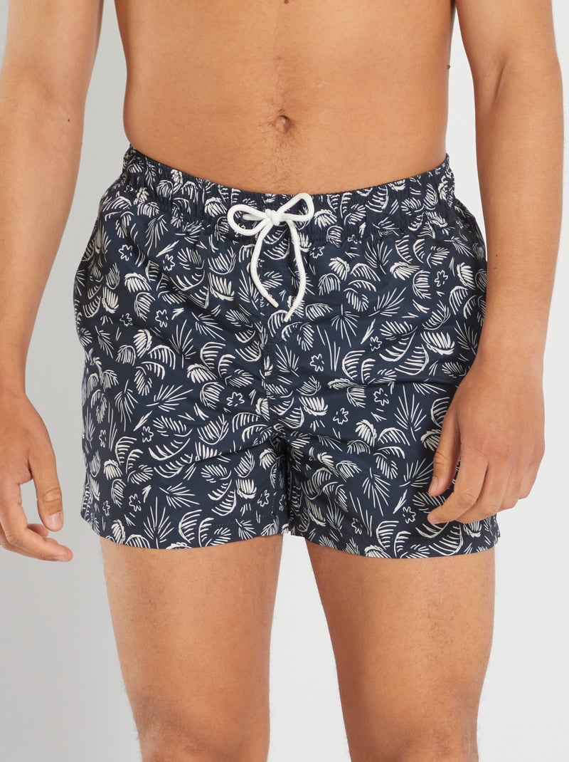 Short de bain fantaisie en microfibre Bleu marine/palmier - Kiabi
