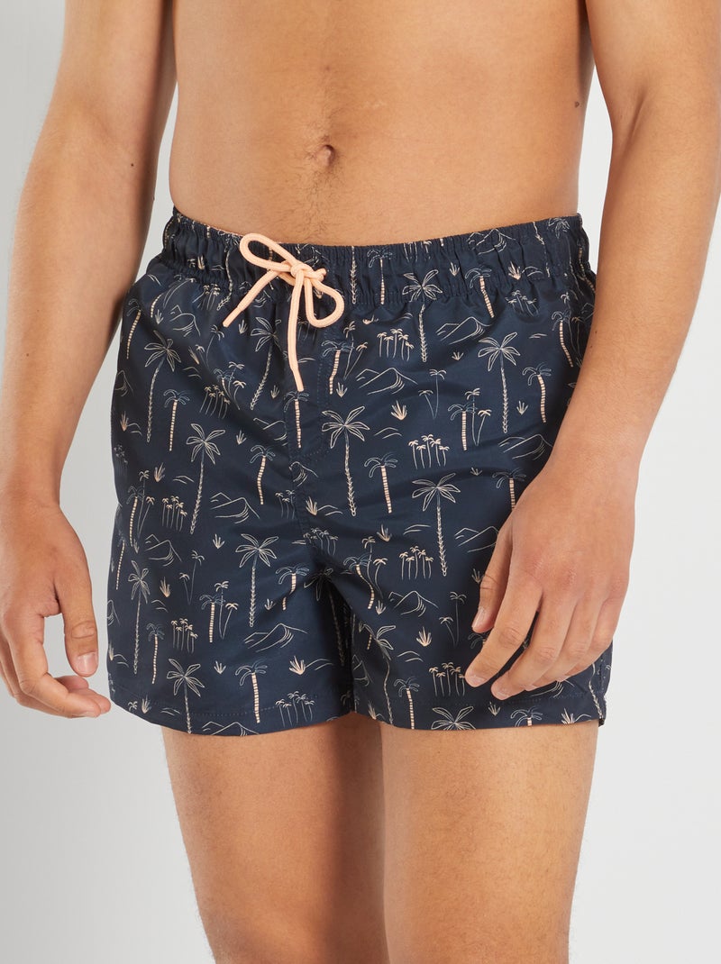 Short de bain fantaisie en microfibre Bleu/Corail/palmier - Kiabi