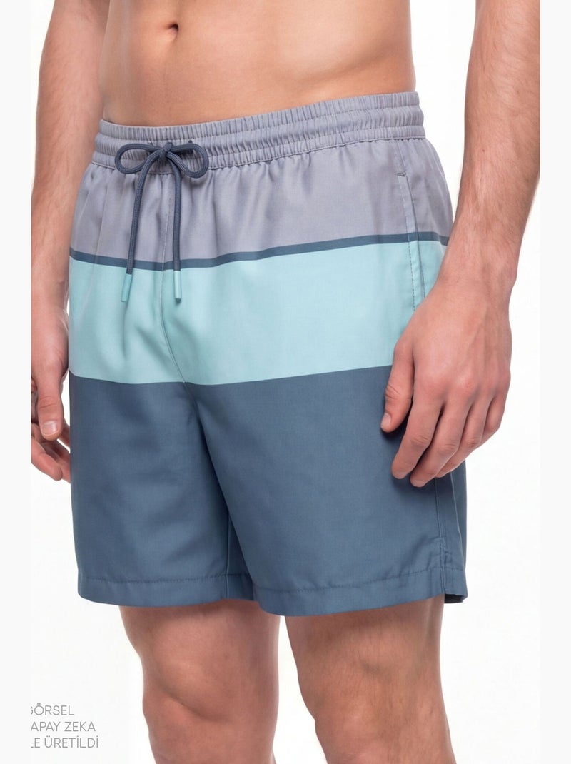 Short de bain homme mindful colour block à rayures penti Gris Vert Bleu - Kiabi