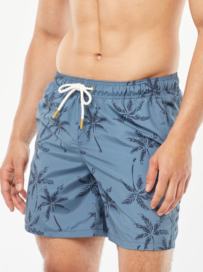 Short de bain motifs palmiers BLEU - Kiabi