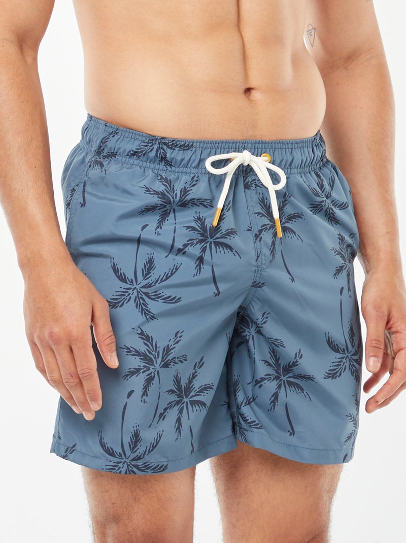 Short de bain motifs palmiers BLEU - Kiabi