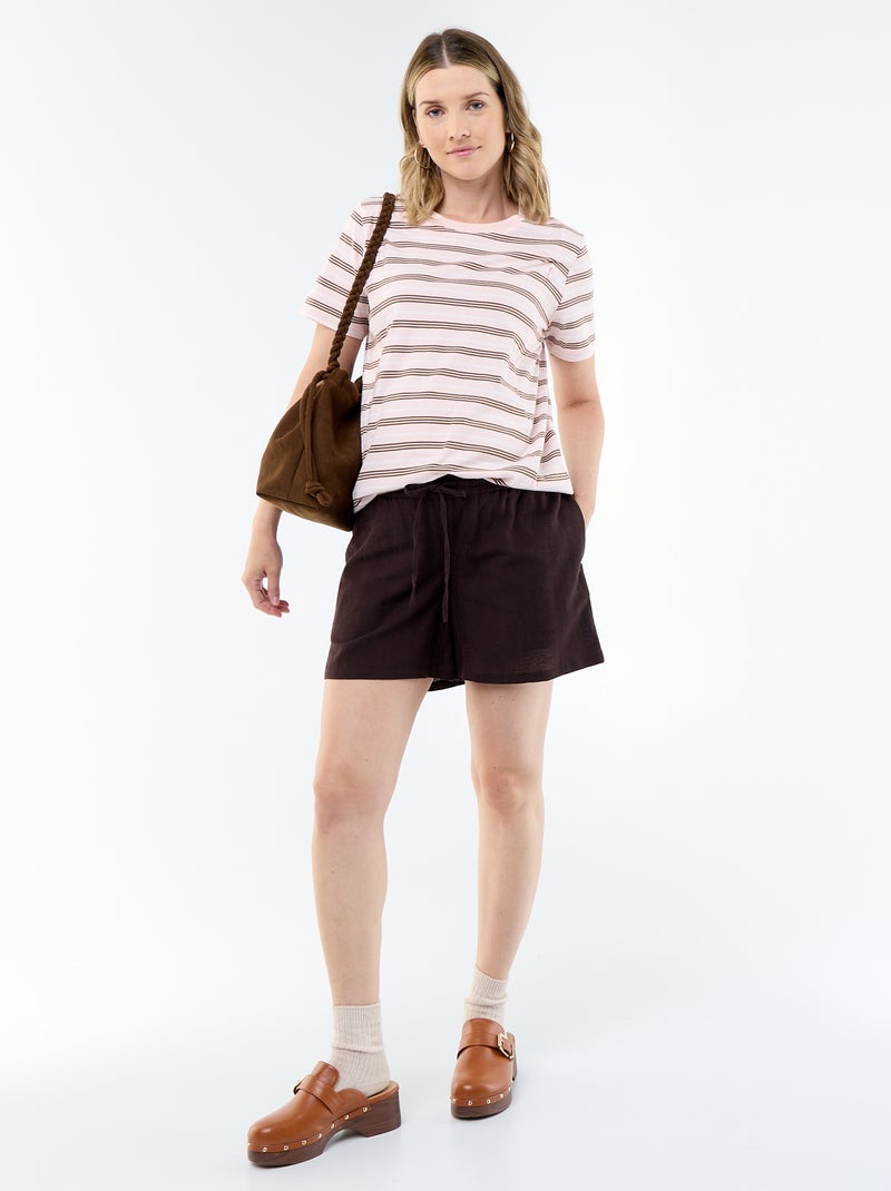 Short de maternité en lin imprimé Marron - Kiabi