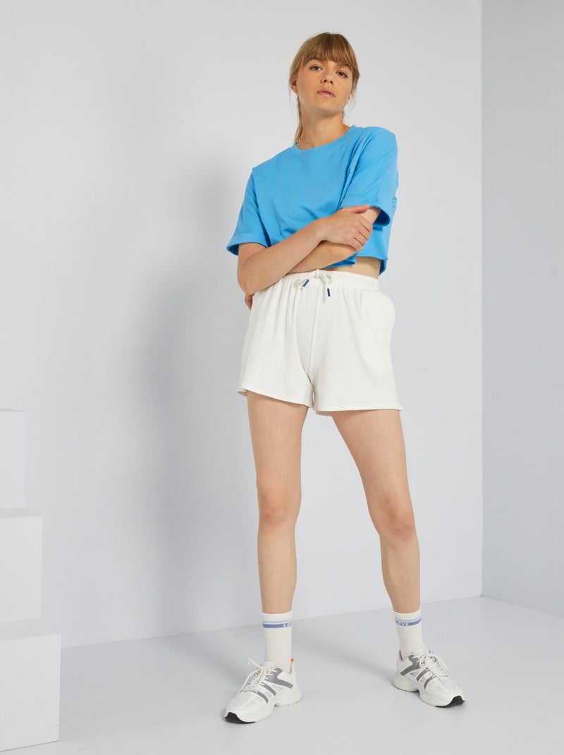 Short de sport en maille côtelée blanc - Kiabi