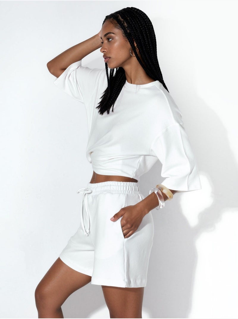 Short de survêtement taille mi-haute à cordon busem Blanc - Kiabi
