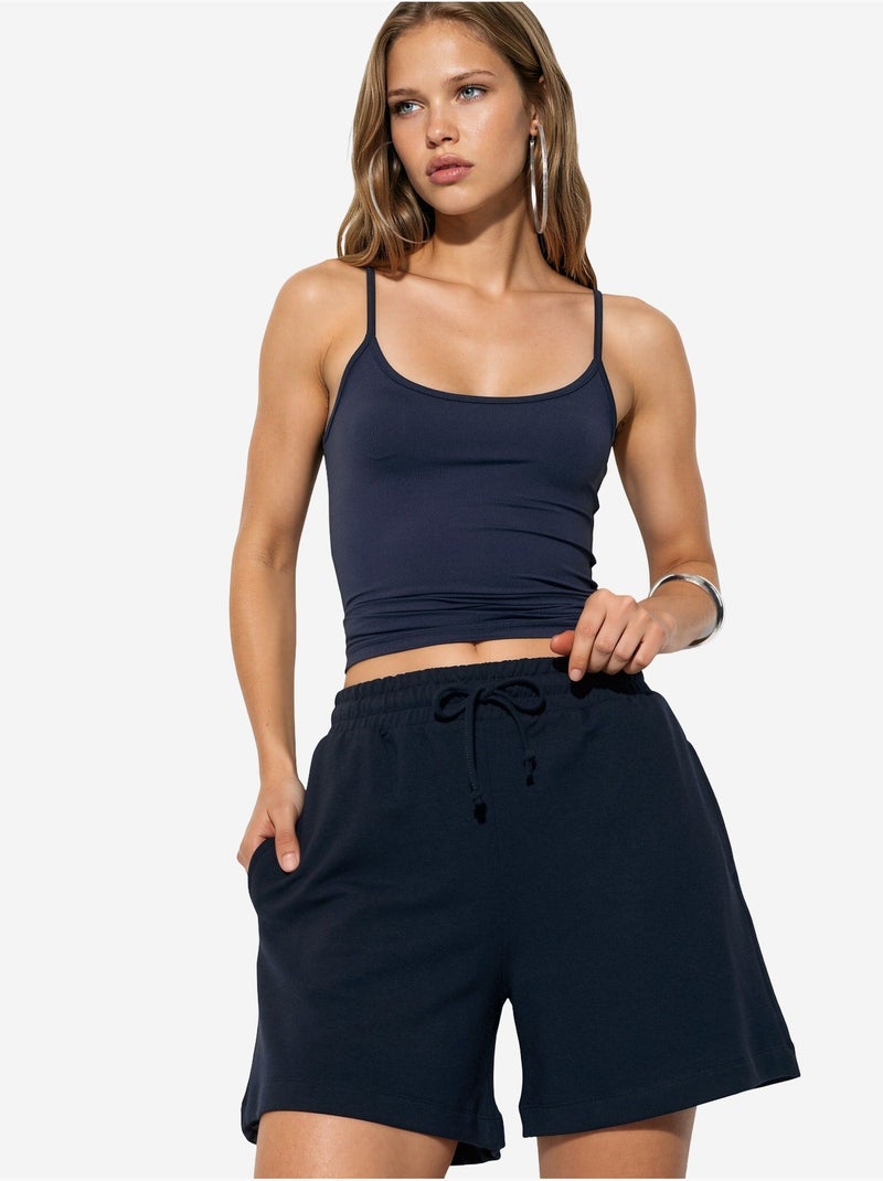 Short de survêtement taille mi-haute à cordon busem Bleu marine - Kiabi
