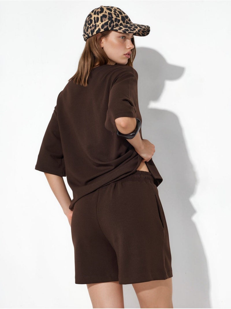 Short de survêtement taille mi-haute à cordon busem Marron chocolat - Kiabi