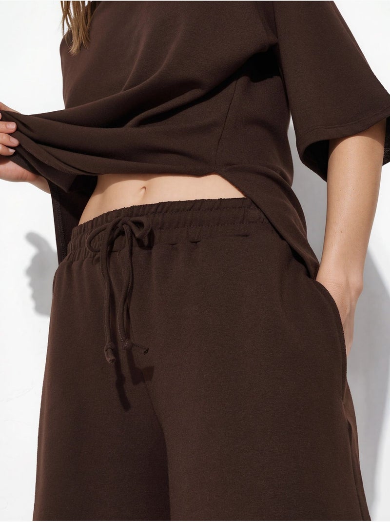 Short de survêtement taille mi-haute à cordon busem Marron chocolat - Kiabi