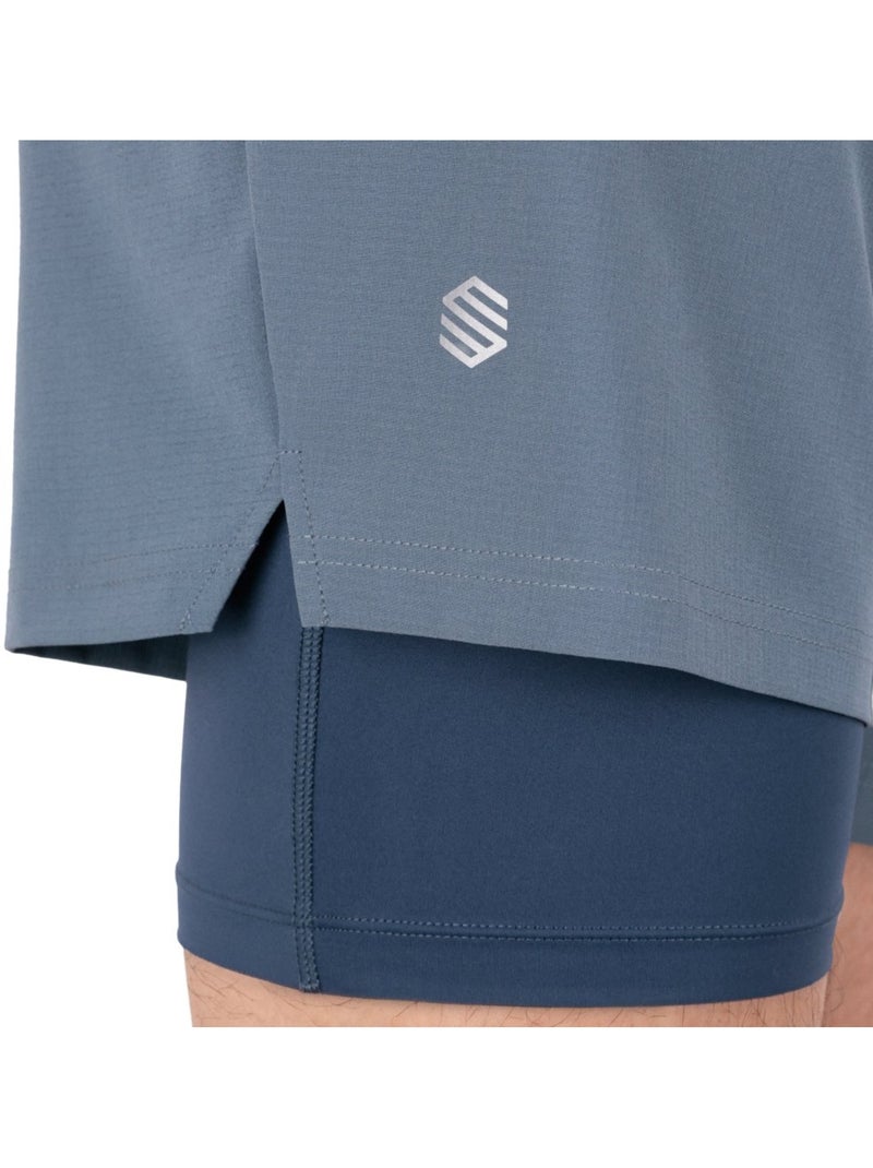 Short double couche trail running homme randonnée homme overland Bleu - Kiabi