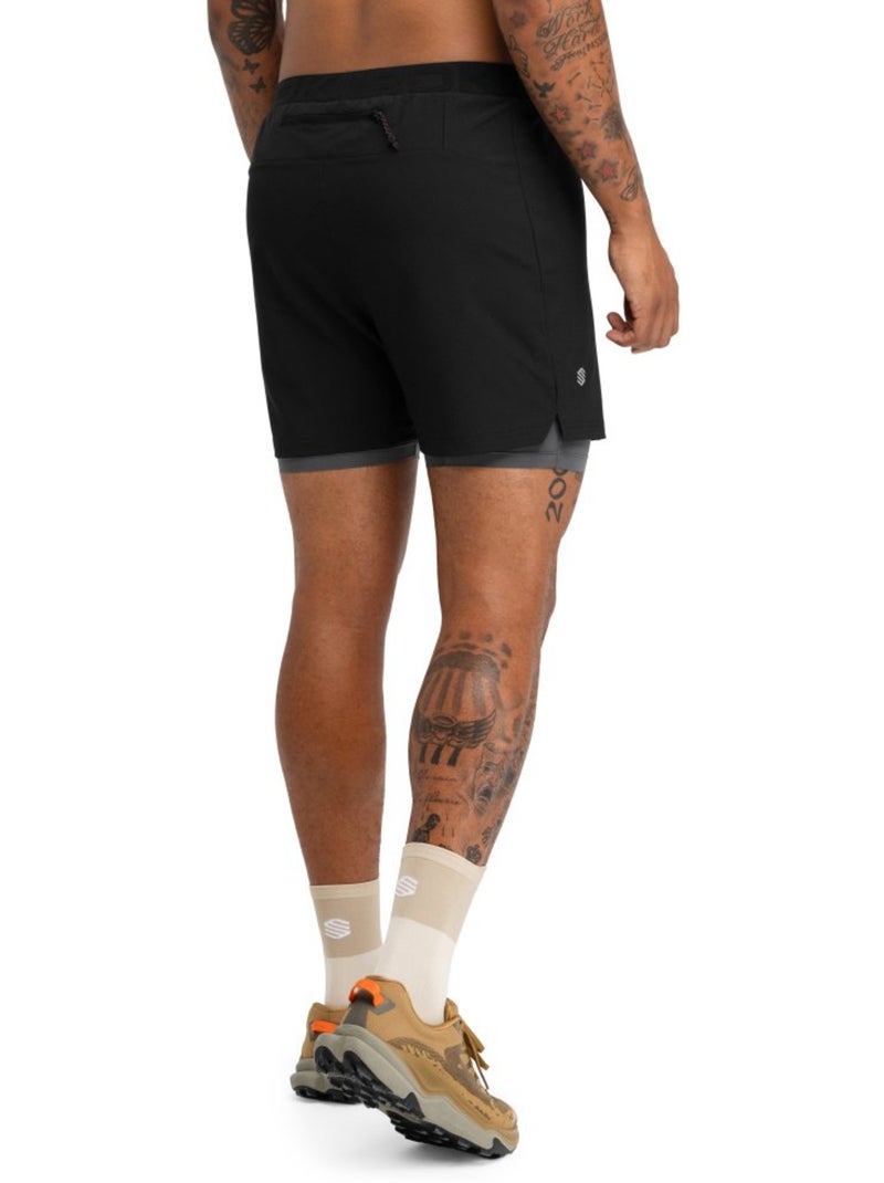 Short double couche trail running homme randonnée homme overland Noir - Kiabi