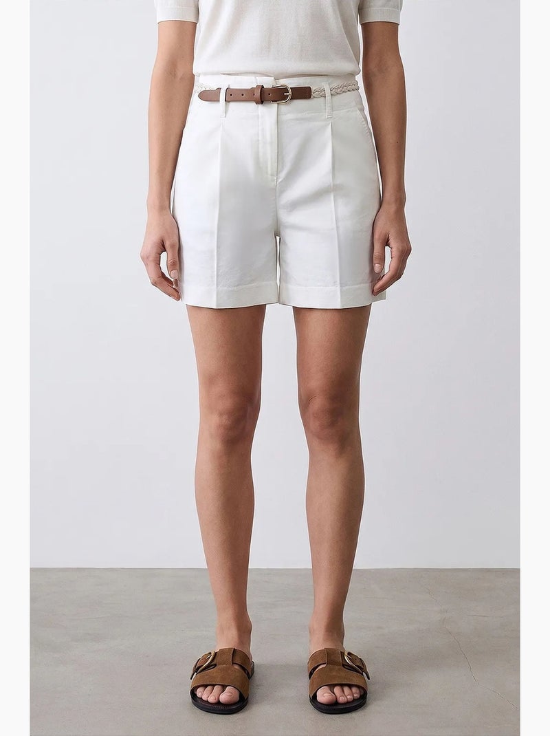 Short droit à taille haute avec ceinture dilvin Blanc cassé - Kiabi