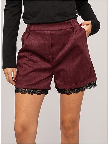 Short effet daim bordure dentelle xabara