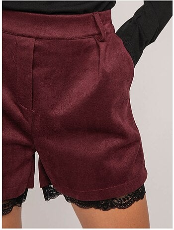 Short effet daim bordure dentelle xabara