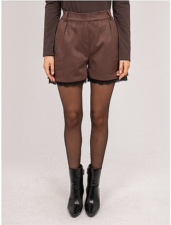 Short effet daim bordure dentelle xabara