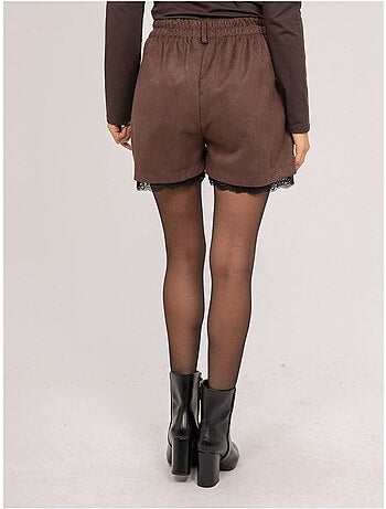 Short effet daim bordure dentelle xabara