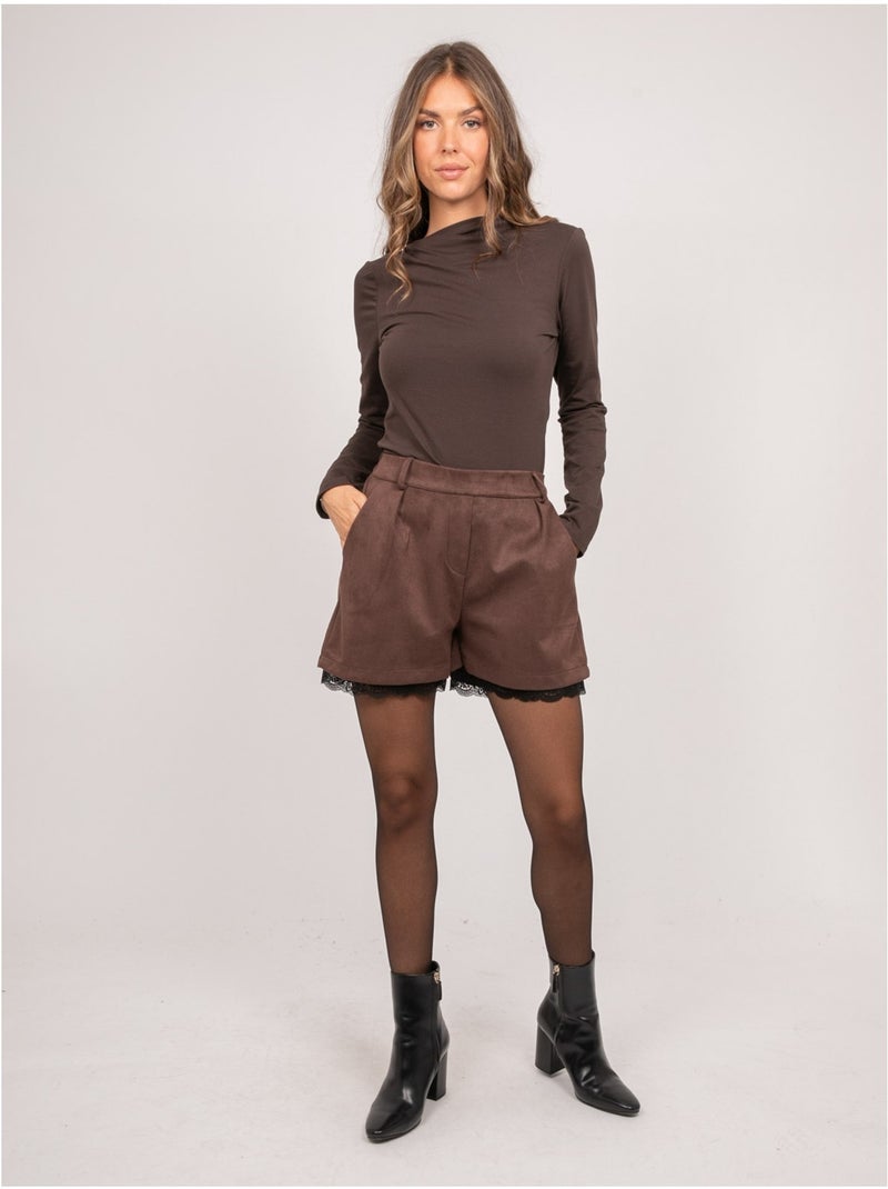 Short effet daim bordure dentelle xabara Marron - Kiabi