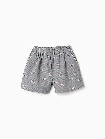 Short en coton à motif vichy et imprimé floral