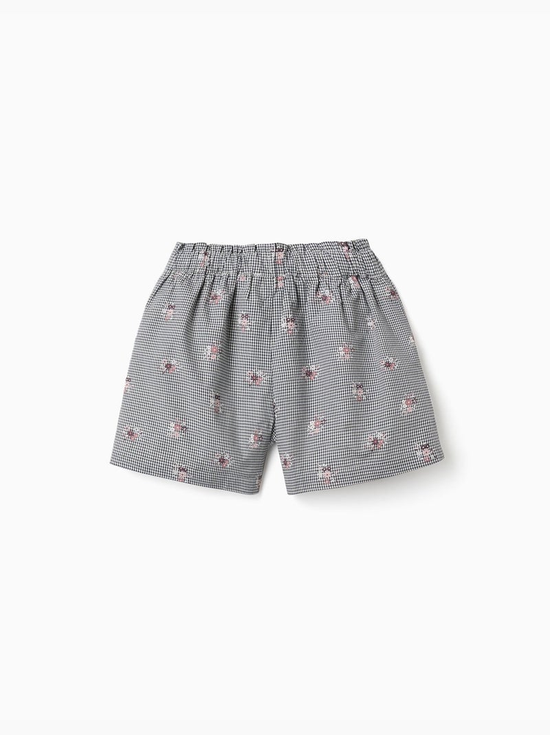 Short en coton à motif Vichy et imprimé floral Bleu foncé - Kiabi