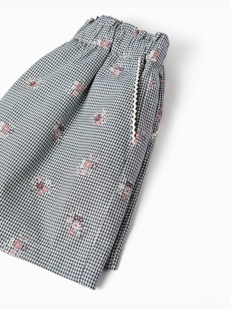 Short en coton à motif Vichy et imprimé floral Bleu foncé - Kiabi