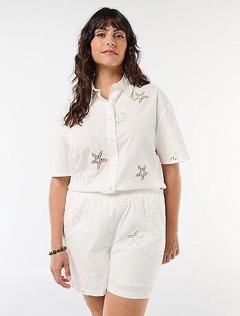Short en coton à motifs ajourés