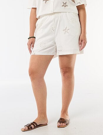 Short en coton à motifs ajourés