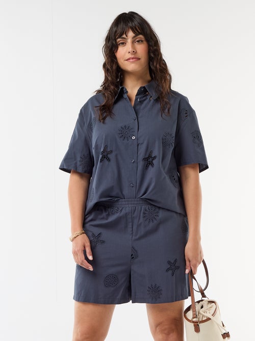 Short en coton à motifs ajourés - Kiabi