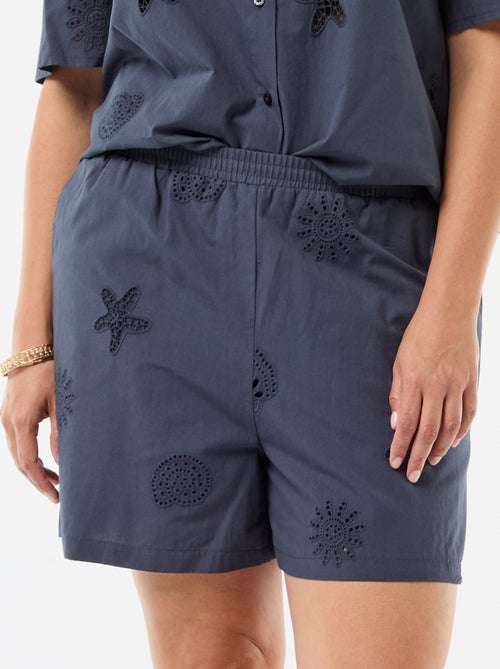Short en coton à motifs ajourés - Kiabi