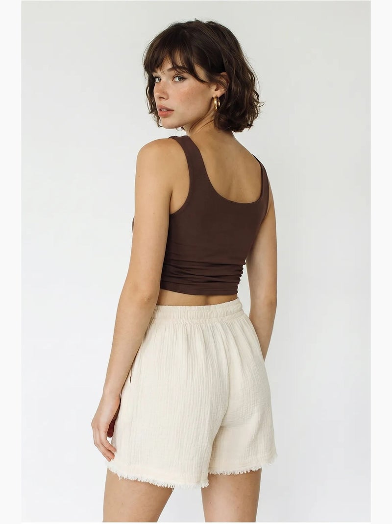 Short en coton à taille haute et jambe large lucci Beige naturel - Kiabi