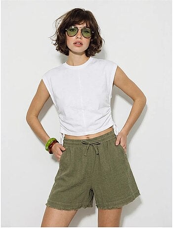 Short en coton à taille haute et jambe large lucci