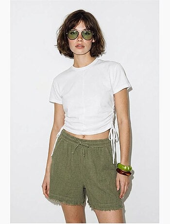 Short en coton à taille haute et jambe large lucci