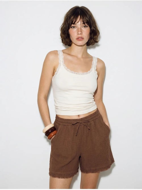 Short en coton à taille haute et jambe large lucci - Kiabi Short en coton à taille haute et jambe large lucci - Kiabi