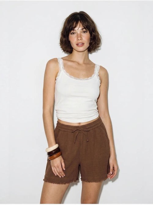 Short en coton à taille haute et jambe large lucci - Kiabi Short en coton à taille haute et jambe large lucci - Kiabi