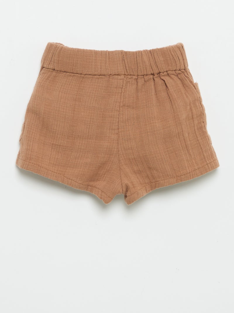 Short en coton avec 2 poches plaquées Marron - Kiabi