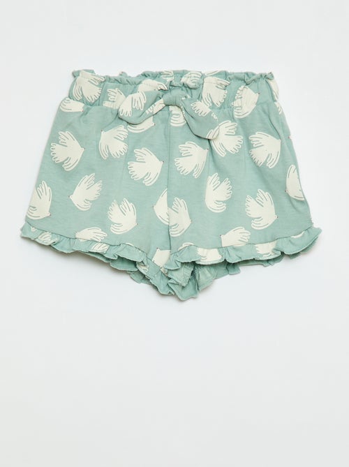 Short en coton avec ceinture à nouer et bas de jambe volantés - Kiabi