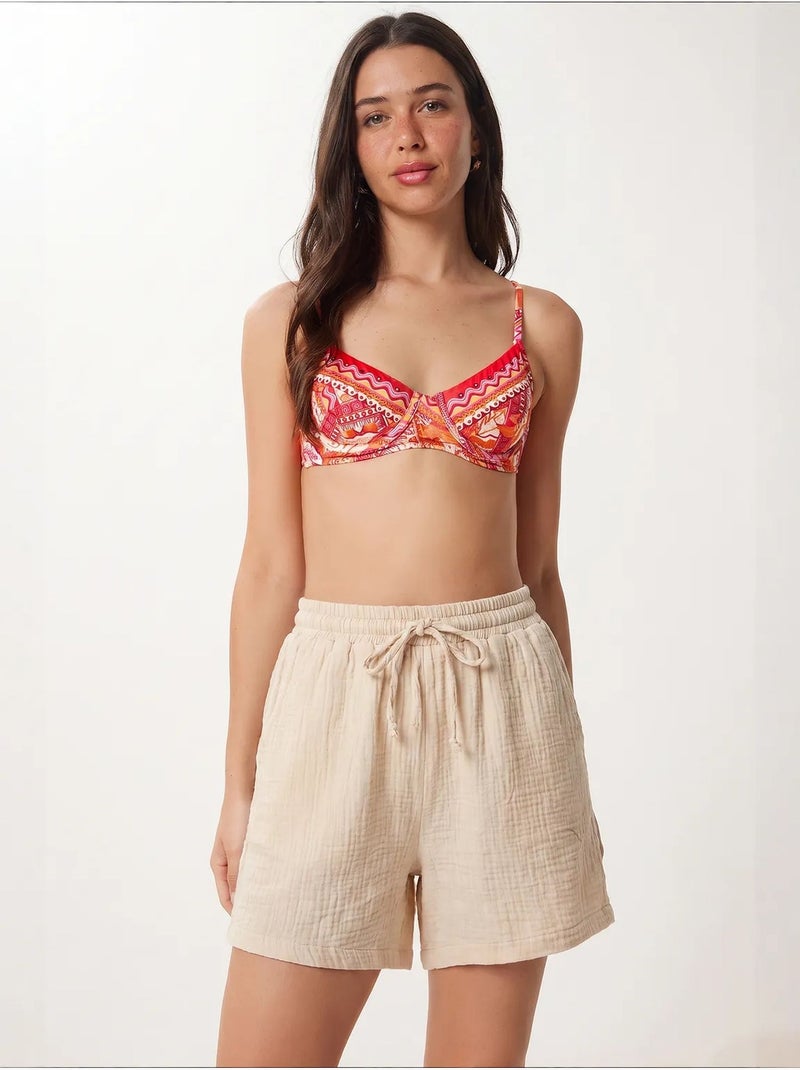 Short en coton taille haute et jambes larges istanbul Beige argile - Kiabi