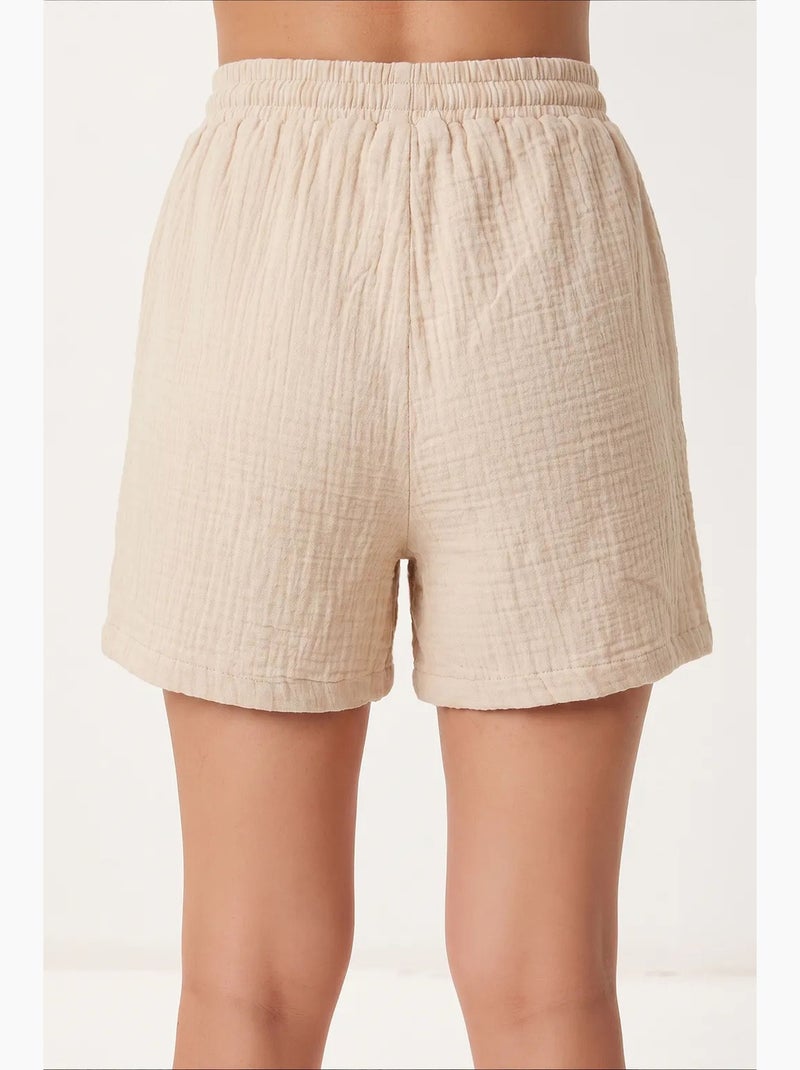 Short en coton taille haute et jambes larges istanbul Beige argile - Kiabi
