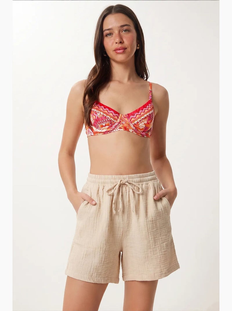 Short en coton taille haute et jambes larges istanbul Crème - Kiabi