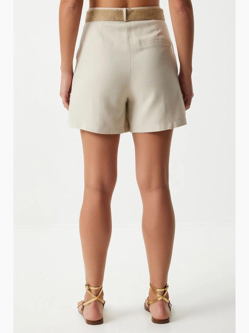 Short en coton taille haute et jambes larges istanbul Crème - Kiabi