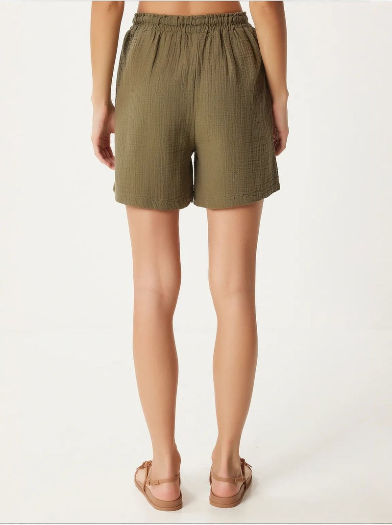 Short en coton taille haute et jambes larges istanbul Kaki - Kiabi