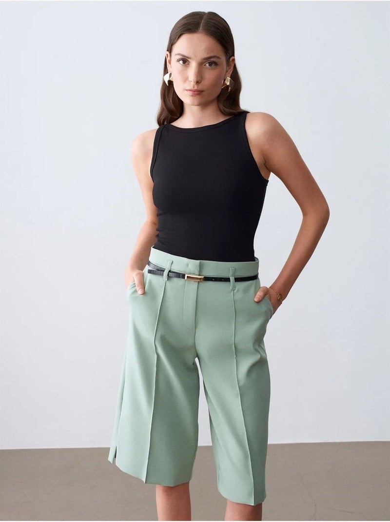 Short en crêpe à taille haute et ceinture dilvin Vert menthe - Kiabi