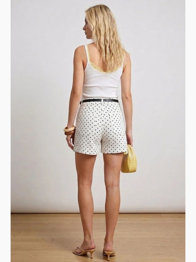 Short en denim à pois, taille haute, avec ceinture bdart Blanc cassé - Kiabi