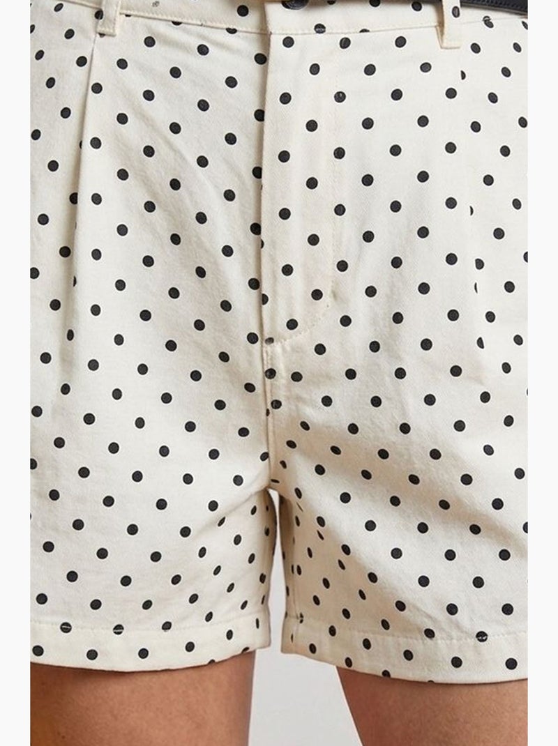 Short en denim à pois, taille haute, avec ceinture bdart Blanc cassé - Kiabi