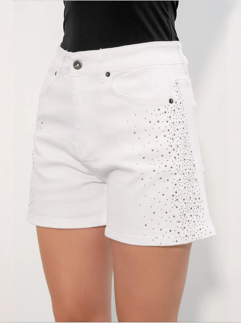 Short en denim à pois, taille haute, avec ceinture bdart Blanc - Kiabi