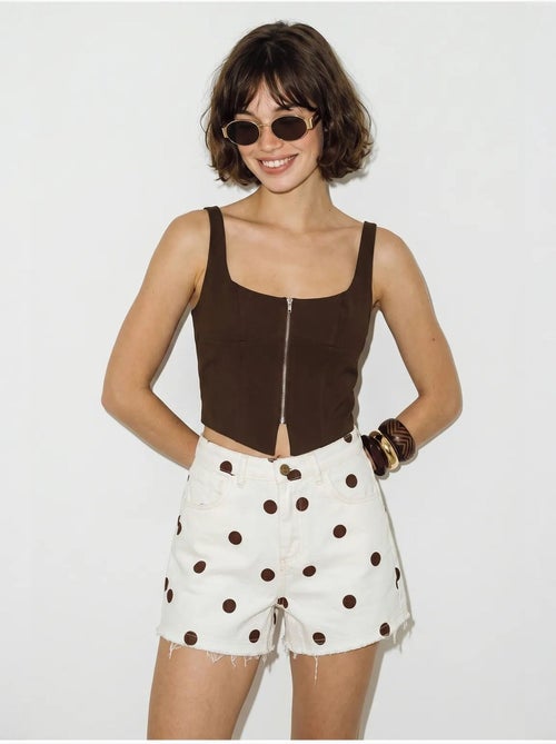 Short en denim à taille haute à pois lucci - Kiabi Short en denim à taille haute à pois lucci - Kiabi