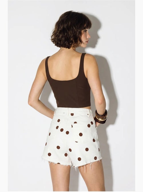 Short en denim à taille haute à pois lucci - Kiabi Short en denim à taille haute à pois lucci - Kiabi
