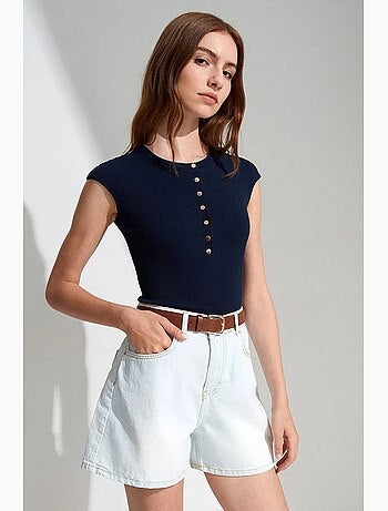 Short en denim à taille haute et jambe large dilvin