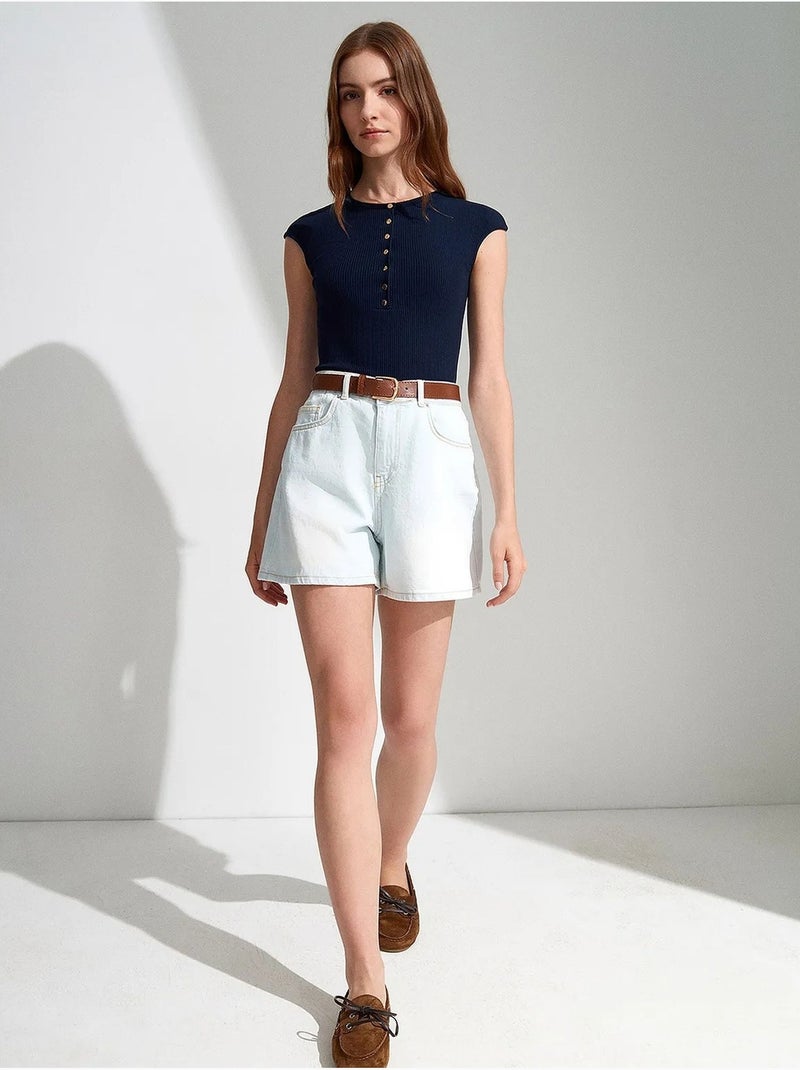 Short en denim à taille haute et jambe large dilvin Bleu clair - Kiabi