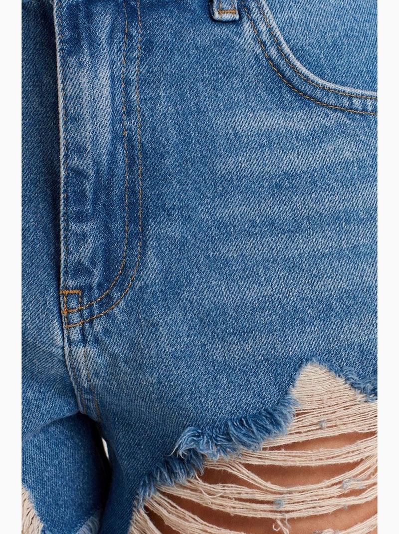 Short en denim à taille haute pour femme dilvin Bleu saphir - Kiabi