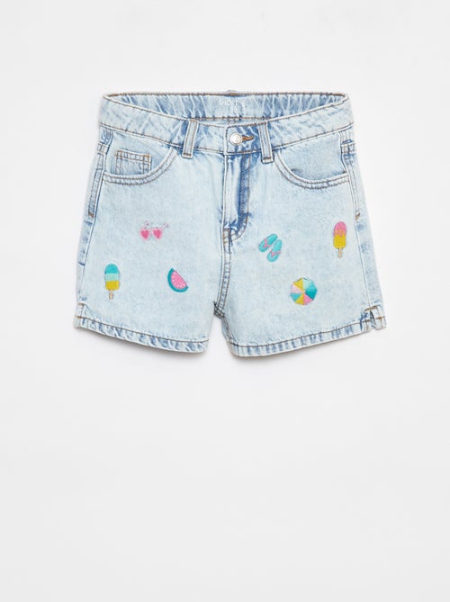 Short en denim avec broderies - Kiabi