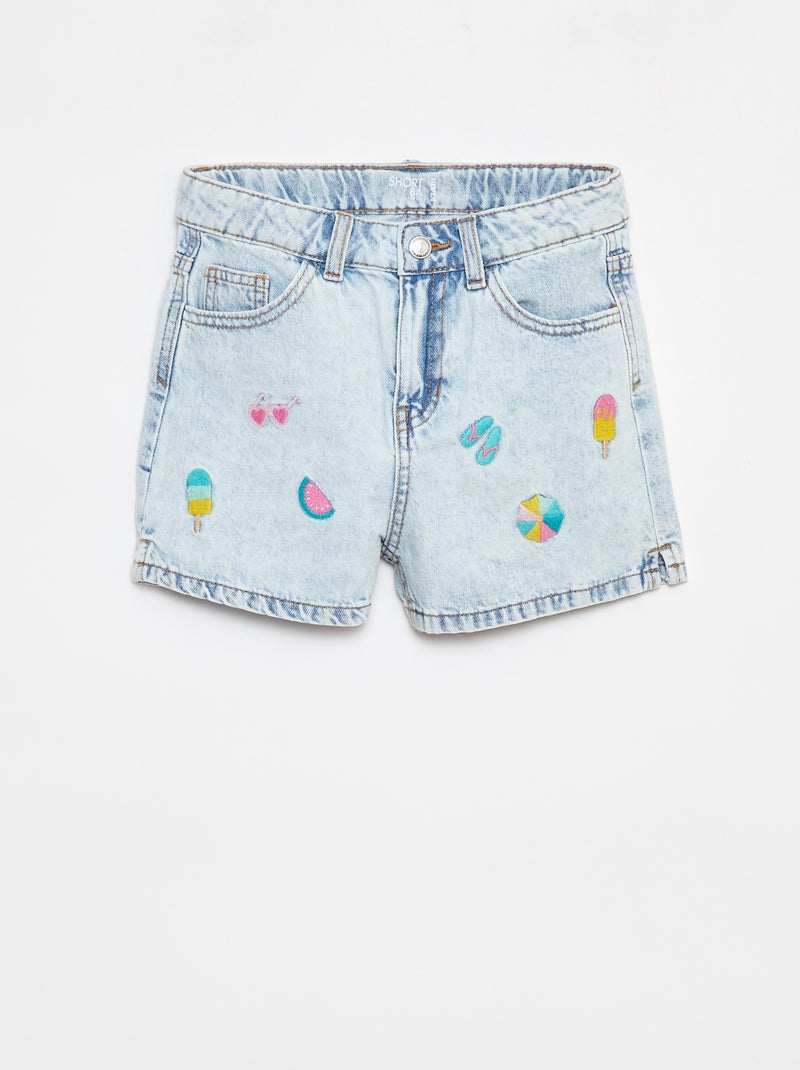Short en denim avec broderies Bleu - Kiabi